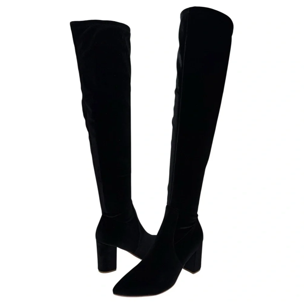 SMASH Shoes Malia Black Velvet Thigh High Womens Boots Size 10W